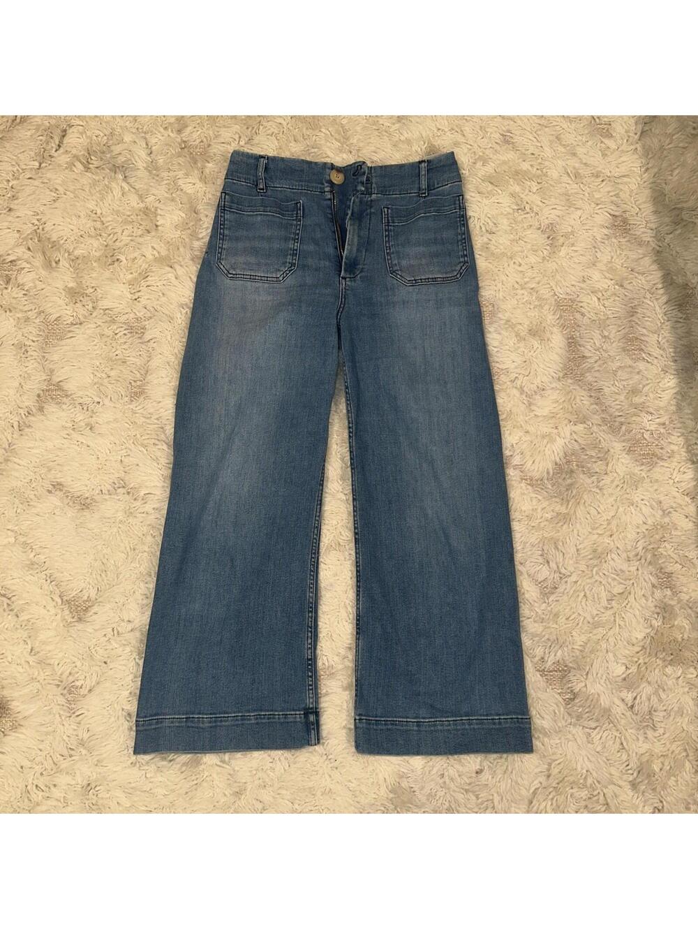 Anthropologie Maeve The Colette High-Rise Wide-Leg Cropped Jeans Blue, Size 29